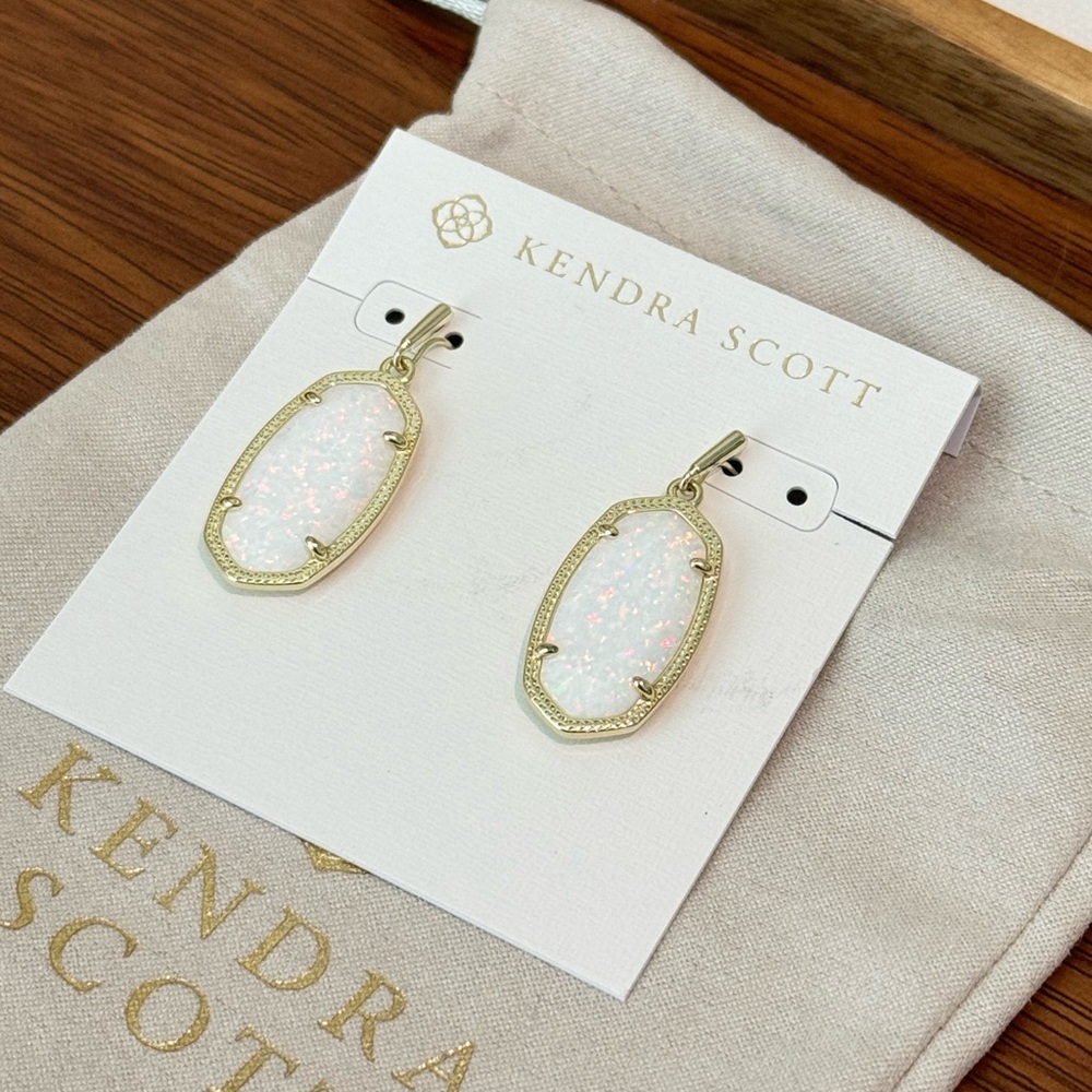 NEW Kendra Scott Dani White Kyocera Opal Earrings Gold